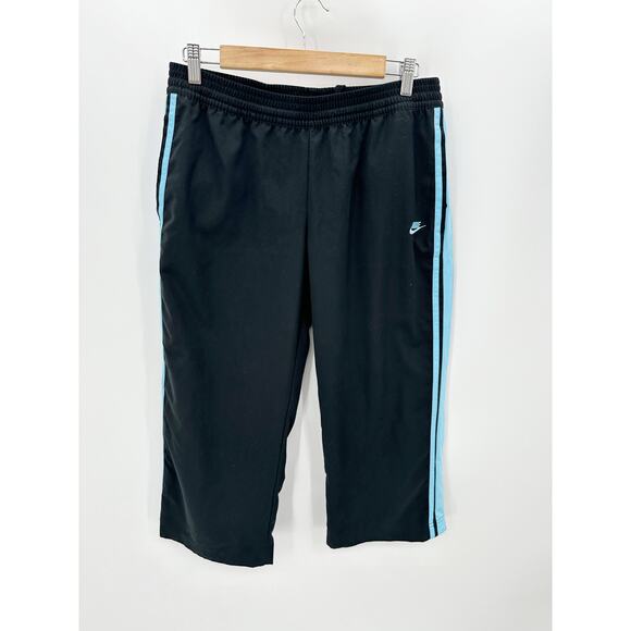 Nike Black Blue Side Stripe Polyester Windbreaker Capri Pants Women Size Medium - Picture 1 of 7
